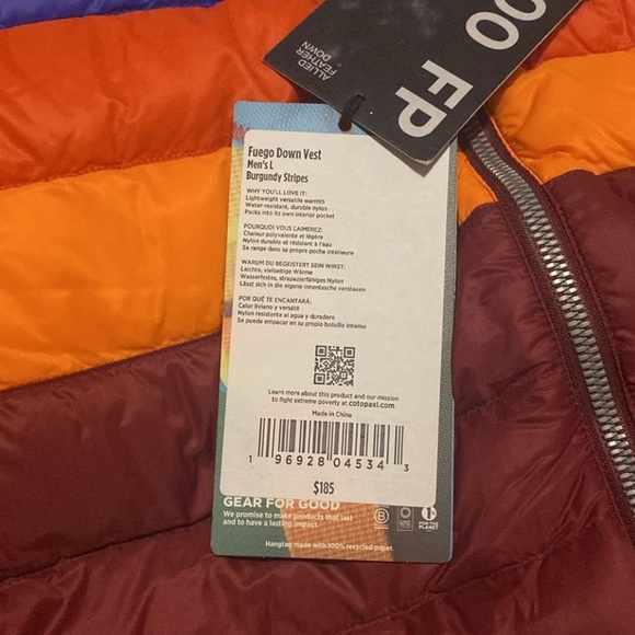 NWT Cotopaxi Burgundy Men’s Striped Vest Large - Picture 7 of 11